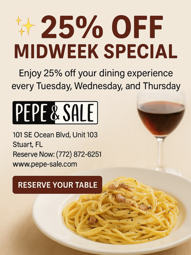 🍷 Midweek Dining Special – Save 25% at Pepe & Sale
