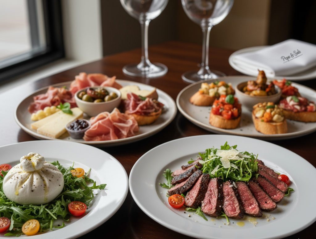 A spread of fine dining appetizers (antipasti) at Pepe & Sale in Stuart, FL.