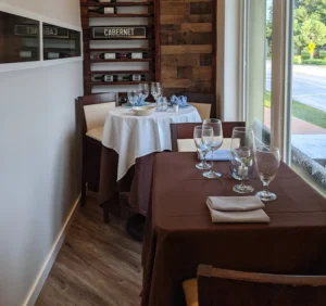 The elegant dining room of Pepe & Sale, a premier Italian restaurant in Stuart, FL.