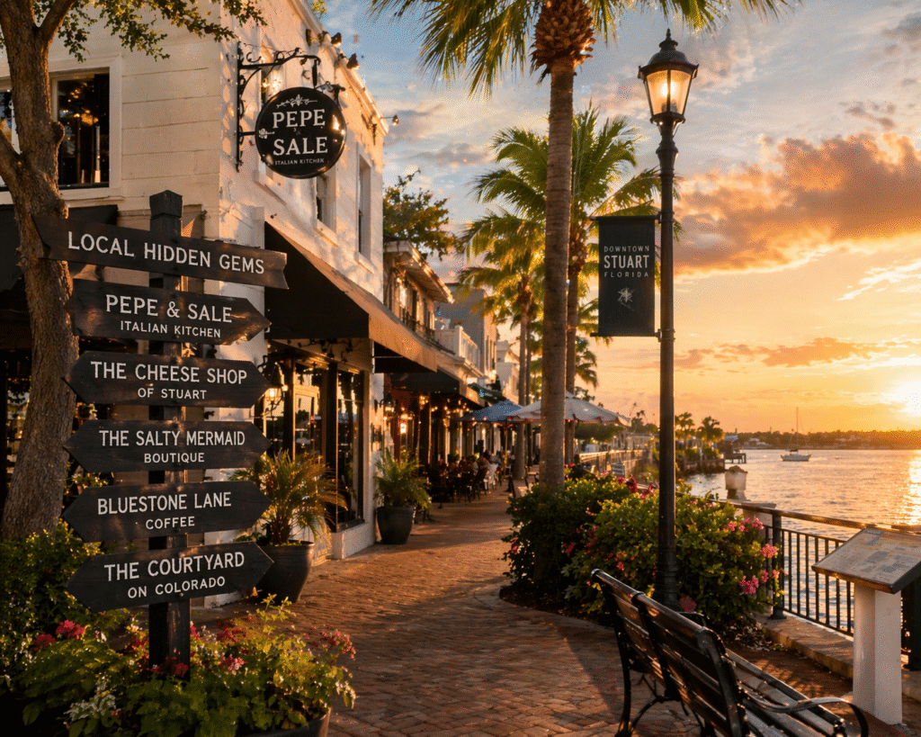 A quiet, beautiful scenic view of downtown Stuart FL highlighting local hidden gems